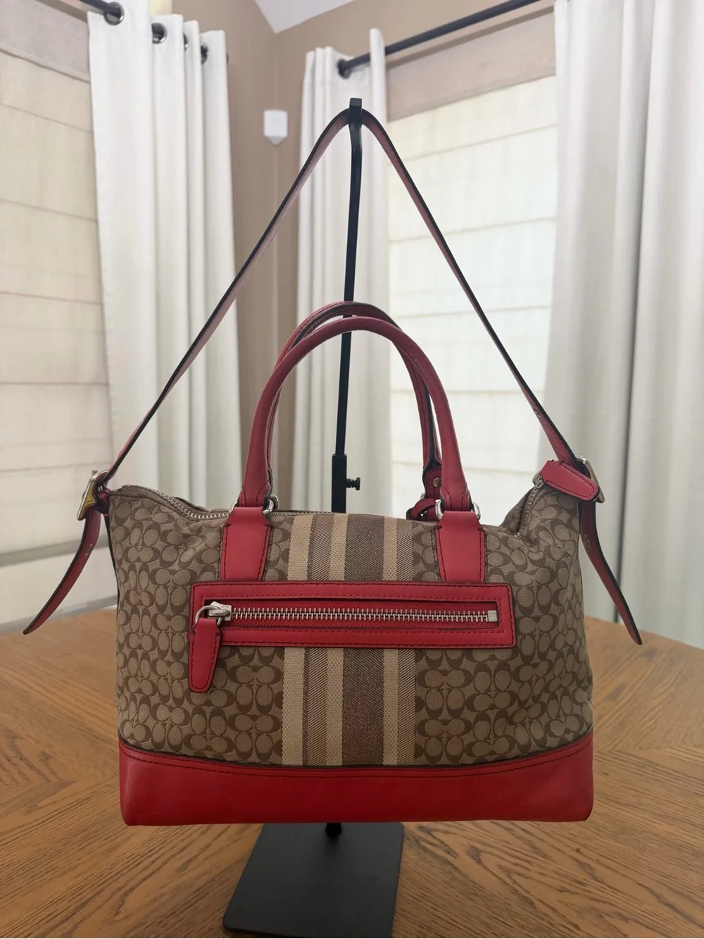 Coach Legacy Signature Canvas Satchel with Red Trim and Tassels